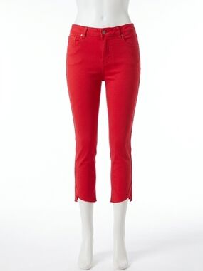 NEW CHARLIE B bell bottom pant raw edge hem pants in red